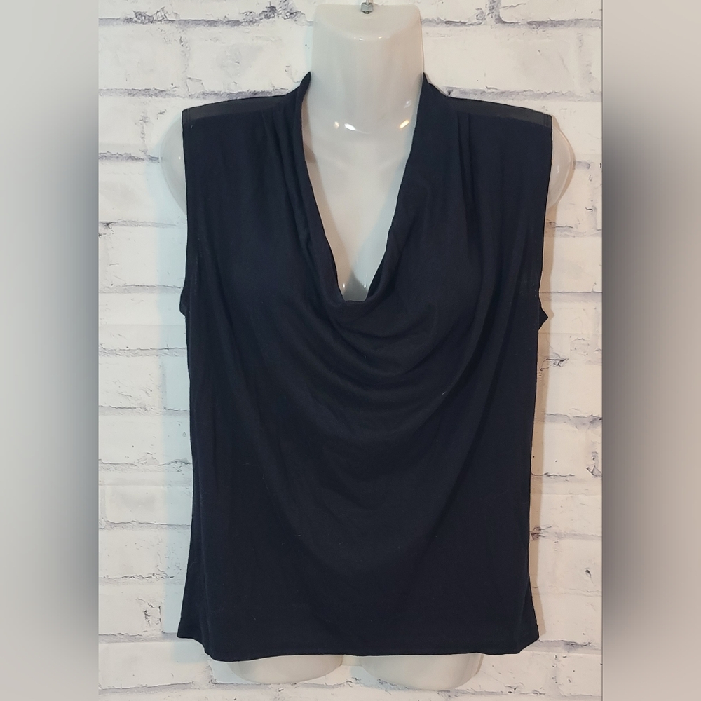 Covington Drape Faux Leather Accent Tank Top Sleeveless Small